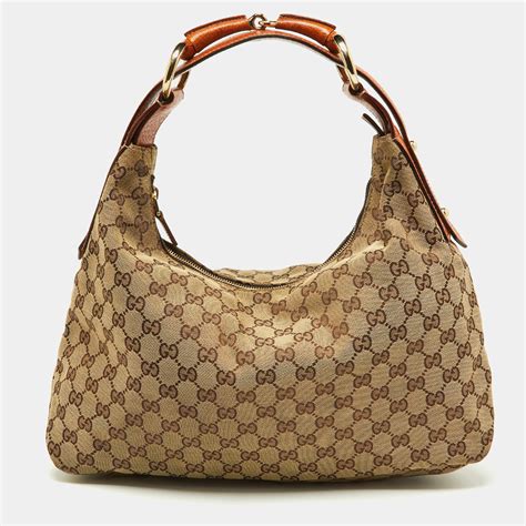 Gucci Beige/Brown GG Canvas and Leather Horsebit 